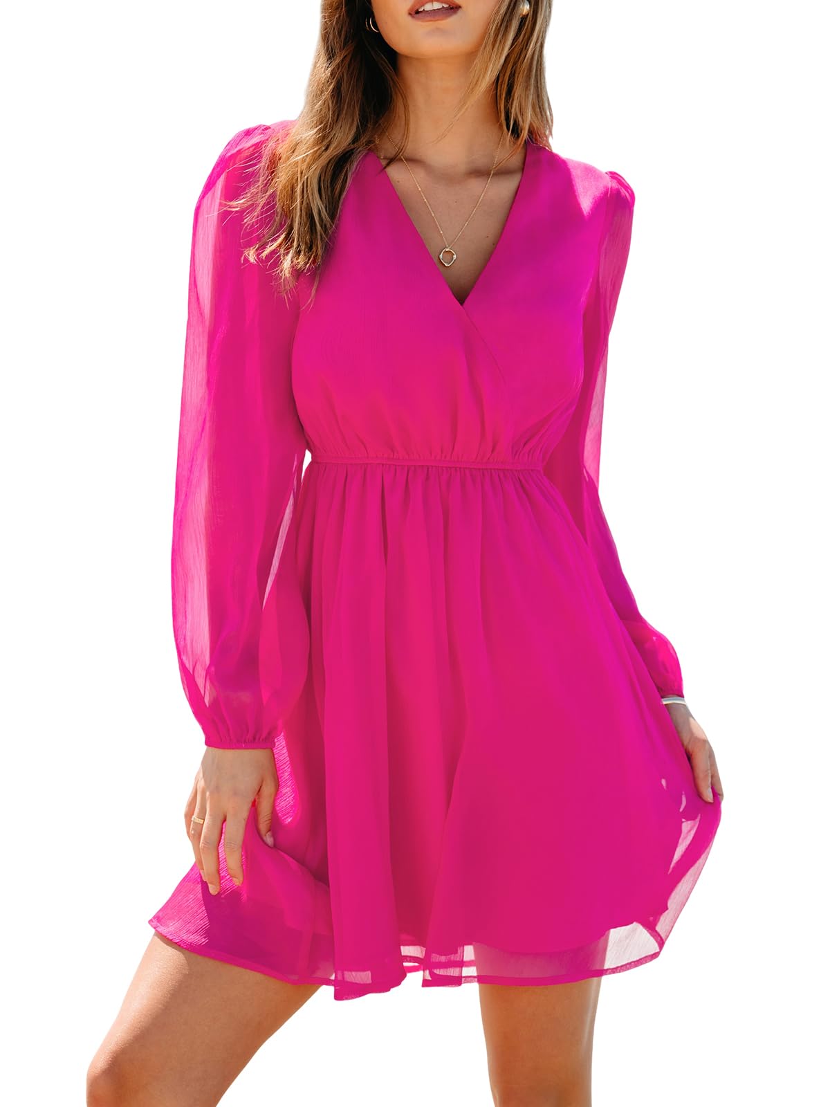 Nerina Robe Cupshe Dame – V-hals Cache-Cœur Blomstret, Lange Ærmer & Elegant Mini Skæring
