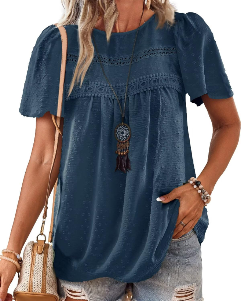 Naira Bluse Damen – Boho-Top aus Musselin mit Spitze & fließendem Schnitt