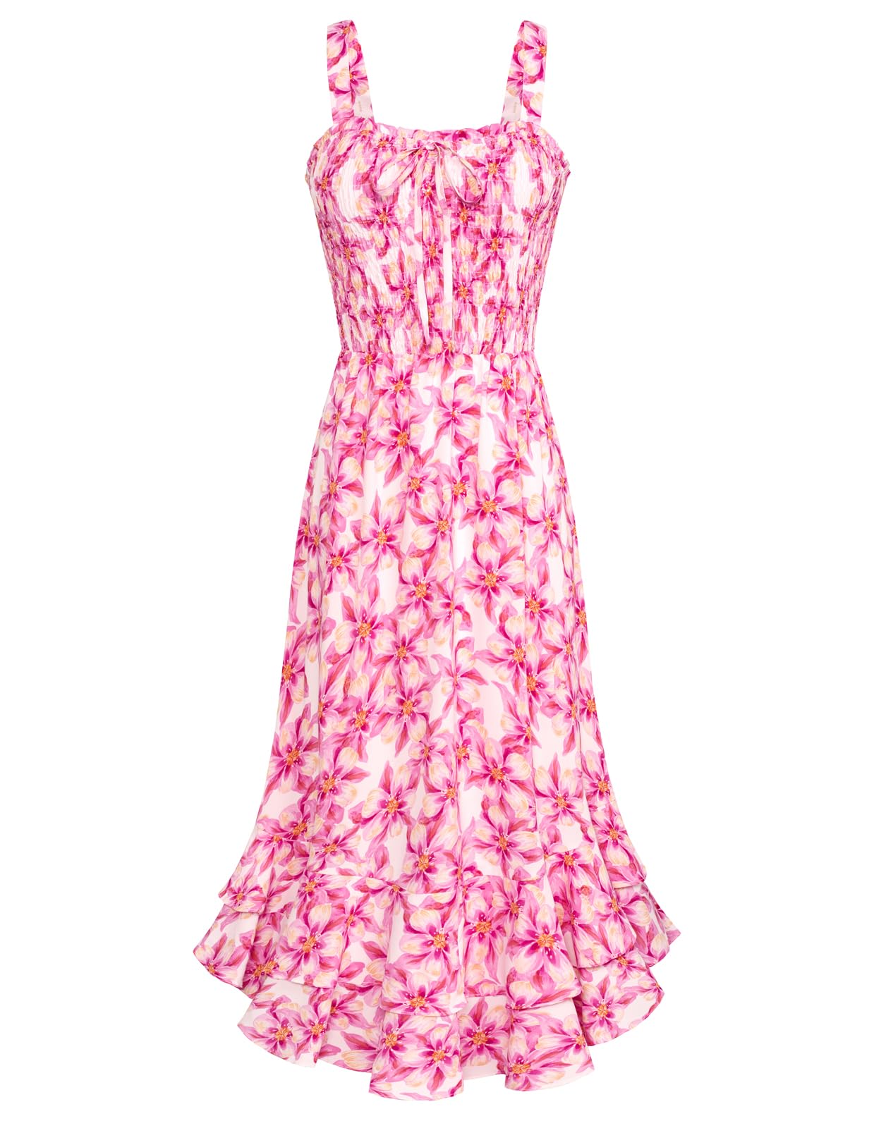 Mildred Women's Maxi Dress – Square Neck, Straps, Smocked A-Line Cut & Ruffled Hem Summer