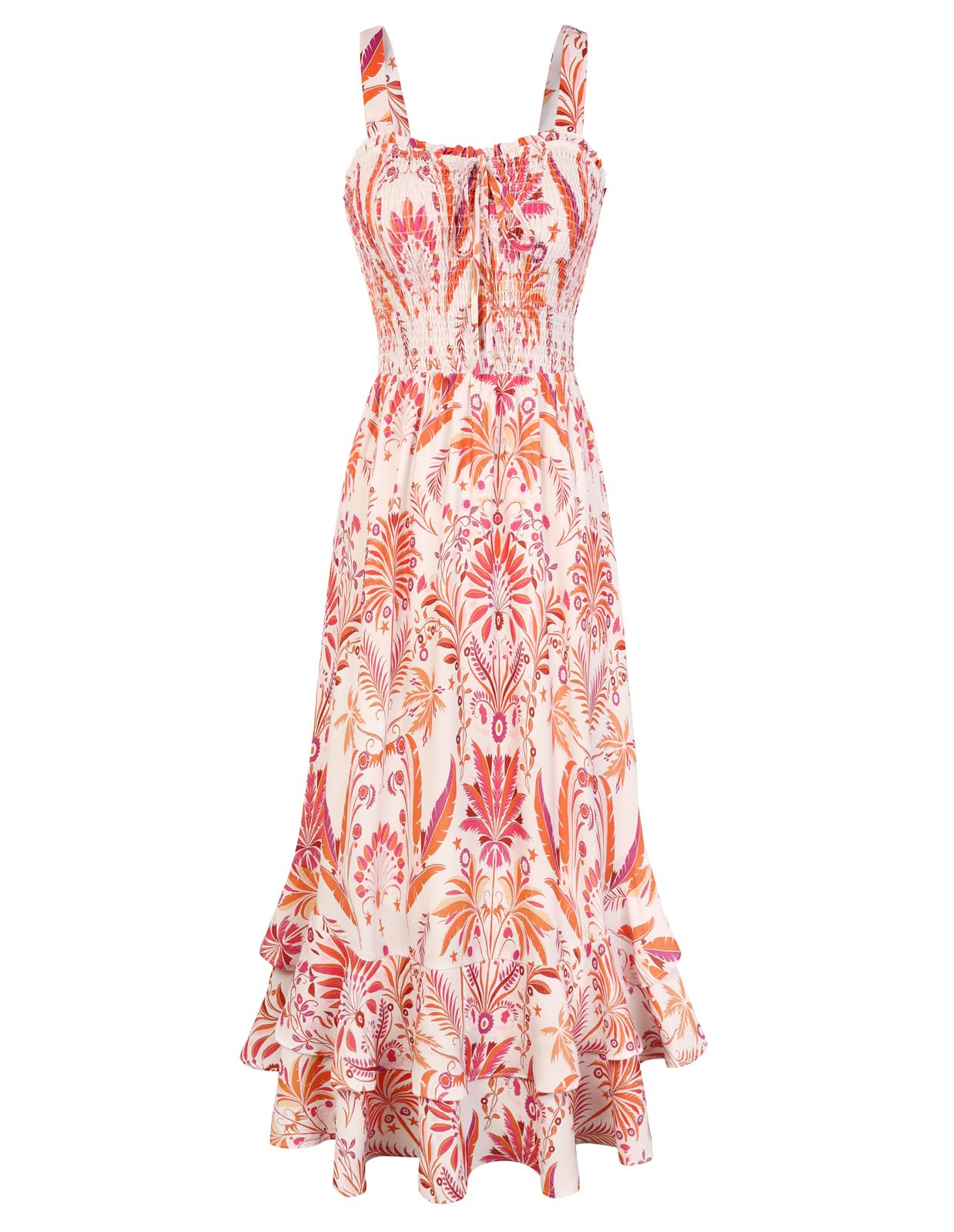Mildred Women's Maxi Dress – Square Neck, Straps, Smocked A-Line Cut & Ruffled Hem Summer