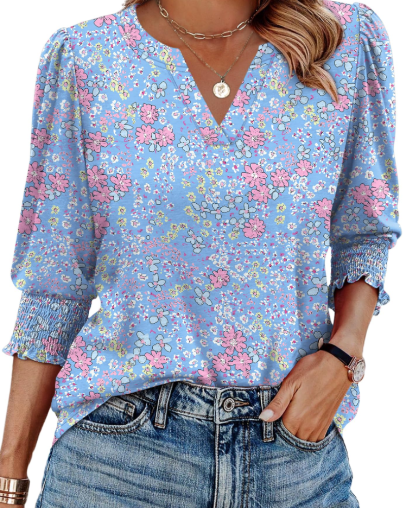 Blusa Veda Donna – Top con Scollo a V, Maniche 3/4 Sbuffanti e Polsini Arricciati Chic