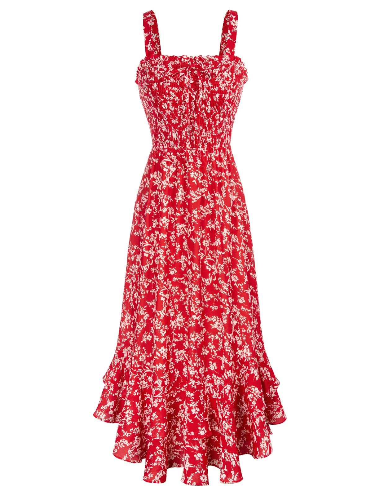 Mildred Women's Maxi Dress – Square Neck, Straps, Smocked A-Line Cut & Ruffled Hem Summer