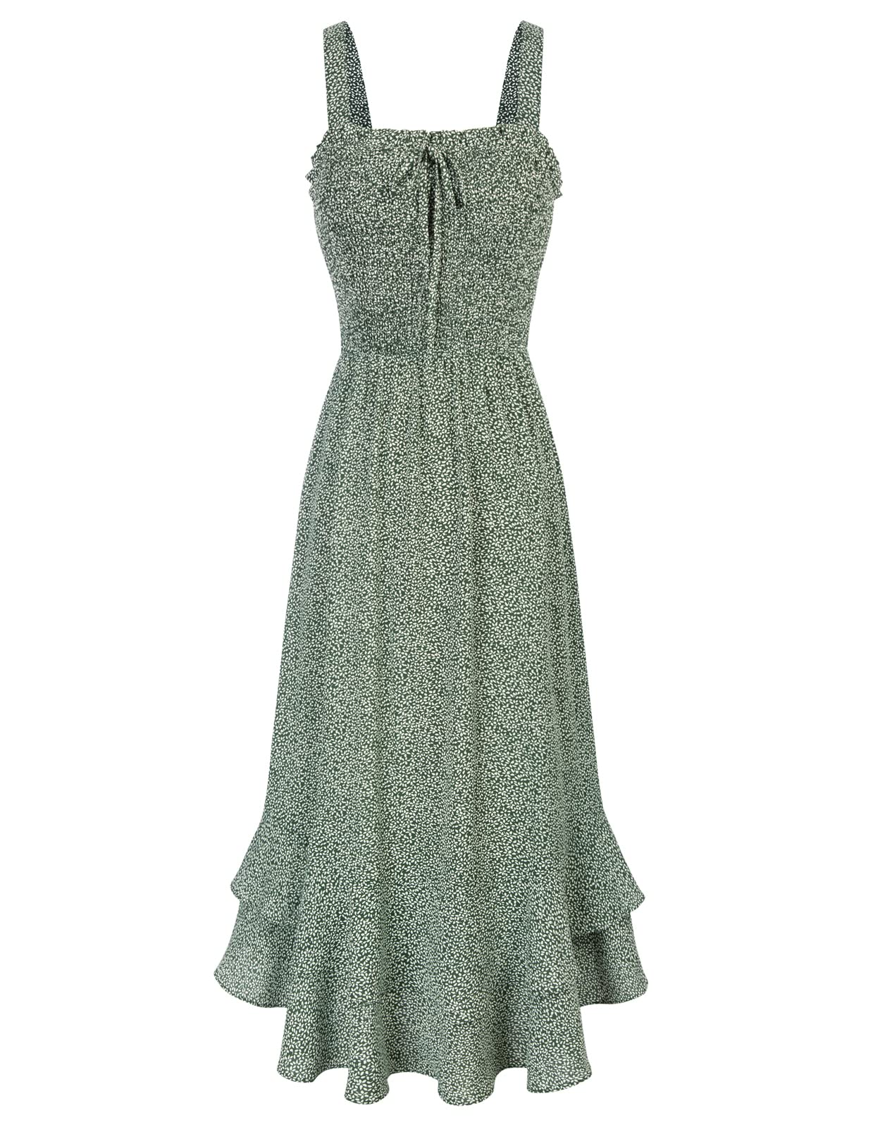 Mildred Women's Maxi Dress – Square Neck, Straps, Smocked A-Line Cut & Ruffled Hem Summer