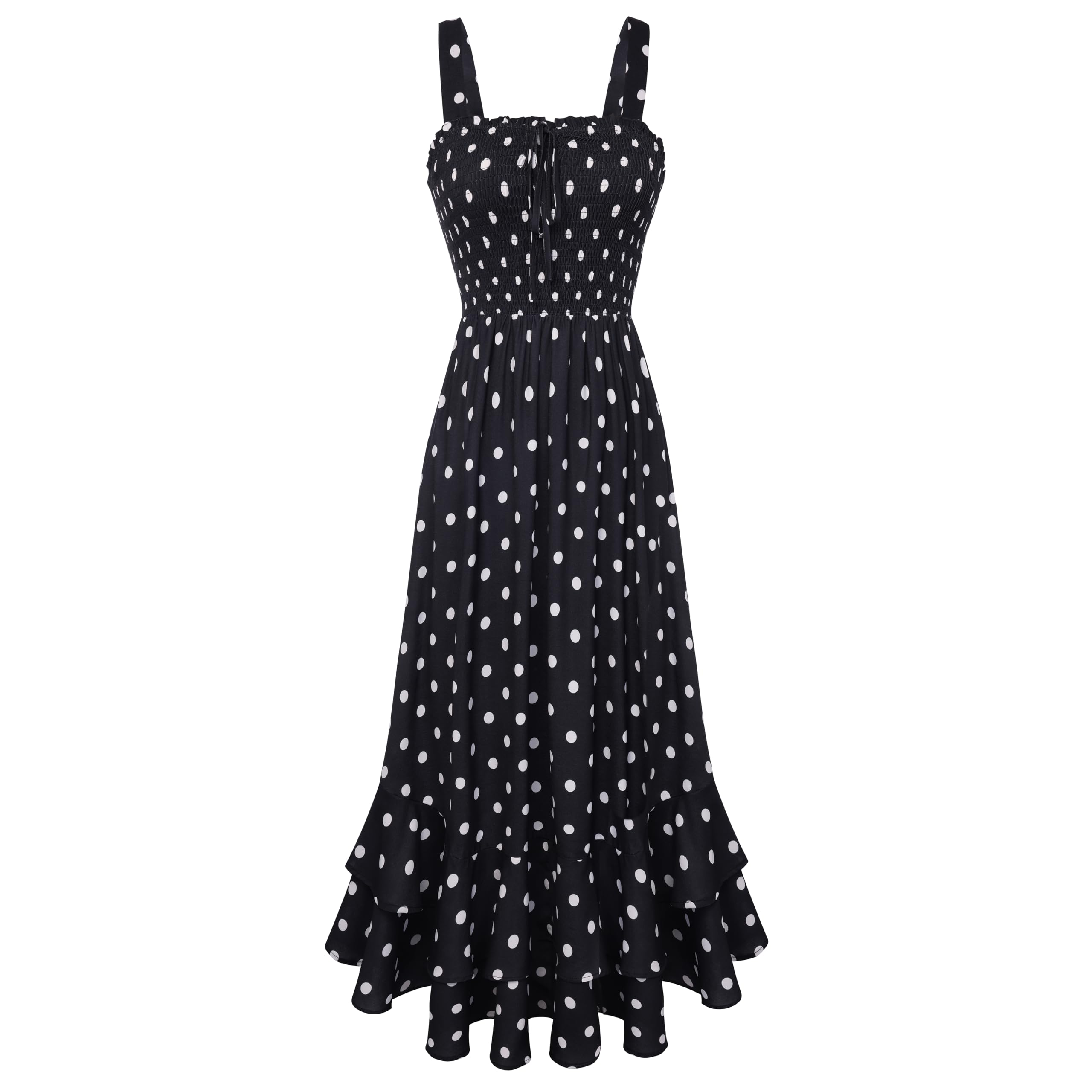 Mildred Women's Maxi Dress – Square Neck, Straps, Smocked A-Line Cut & Ruffled Hem Summer