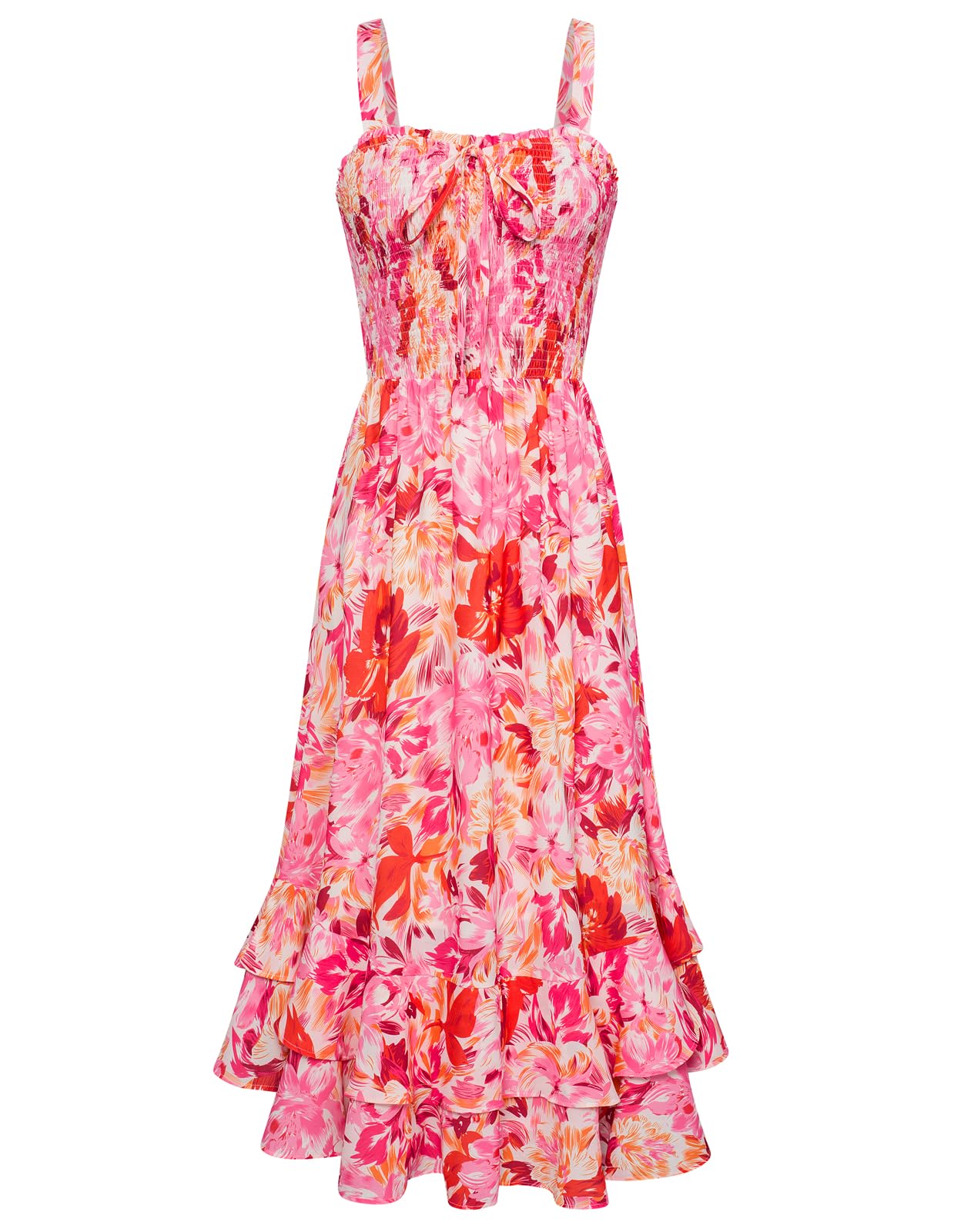 Mildred Women's Maxi Dress – Square Neck, Straps, Smocked A-Line Cut & Ruffled Hem Summer