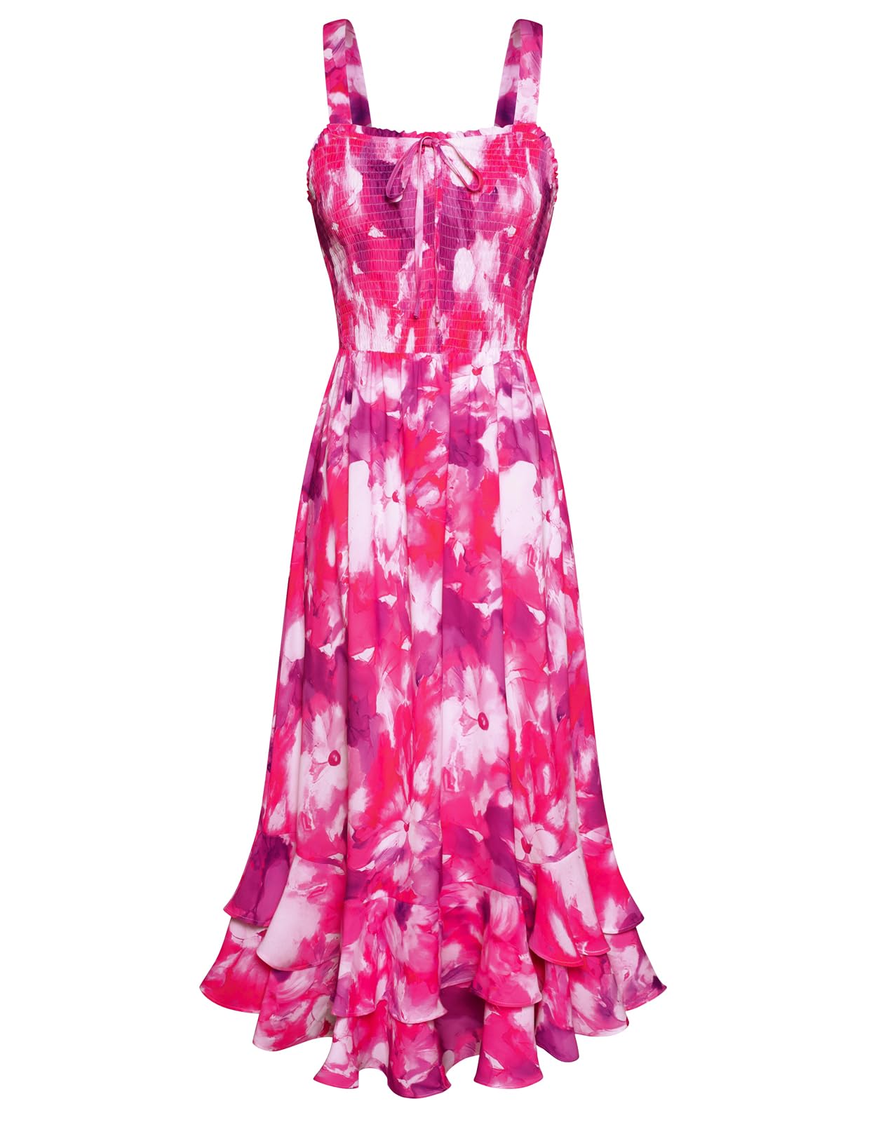 Mildred Women's Maxi Dress – Square Neck, Straps, Smocked A-Line Cut & Ruffled Hem Summer
