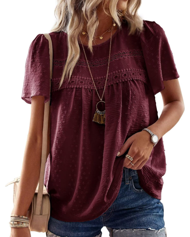 Naira Bluse Damen – Boho-Top aus Musselin mit Spitze & fließendem Schnitt