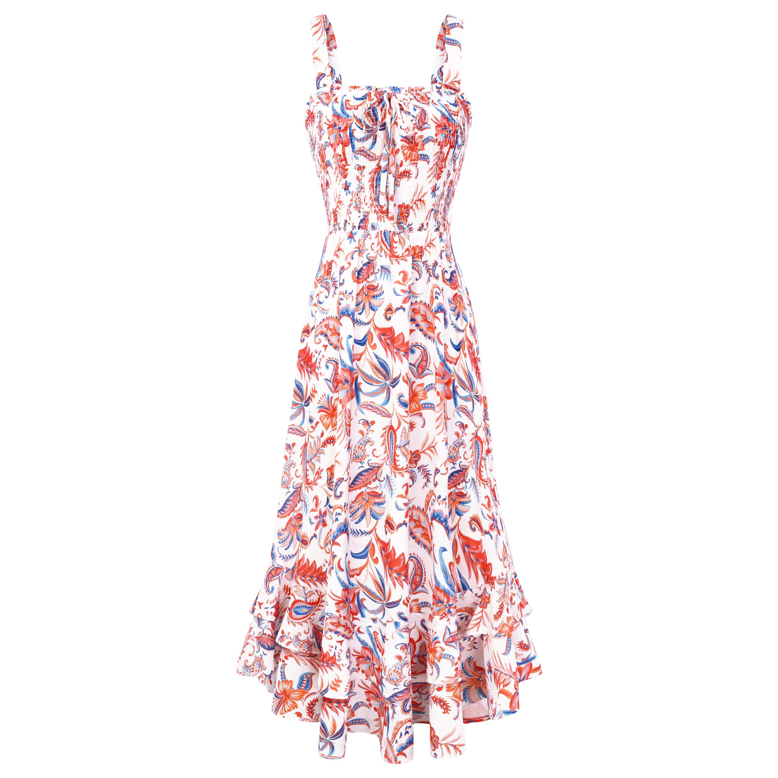 Mildred Women's Maxi Dress – Square Neck, Straps, Smocked A-Line Cut & Ruffled Hem Summer