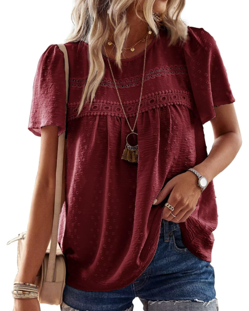 Naira Bluse Damen – Boho-Top aus Musselin mit Spitze & fließendem Schnitt