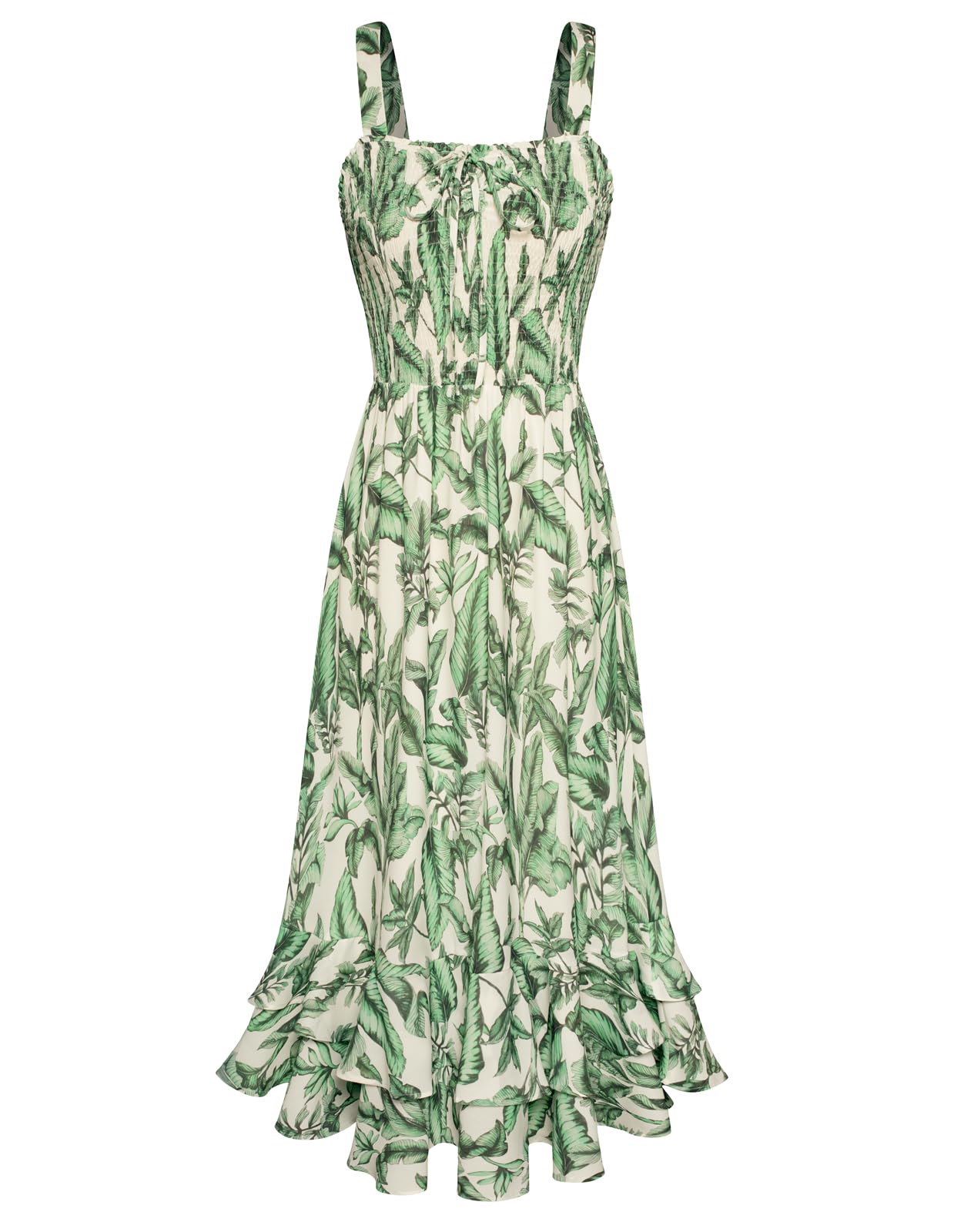 Mildred Women's Maxi Dress – Square Neck, Straps, Smocked A-Line Cut & Ruffled Hem Summer