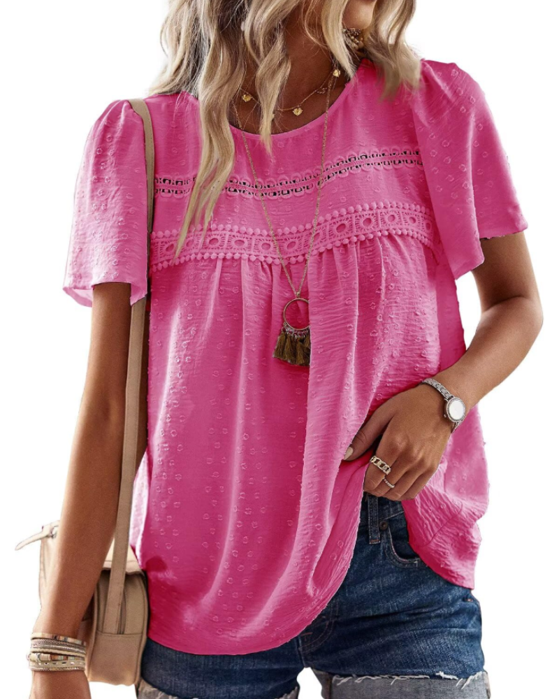 Naira Bluse Damen – Boho-Top aus Musselin mit Spitze & fließendem Schnitt