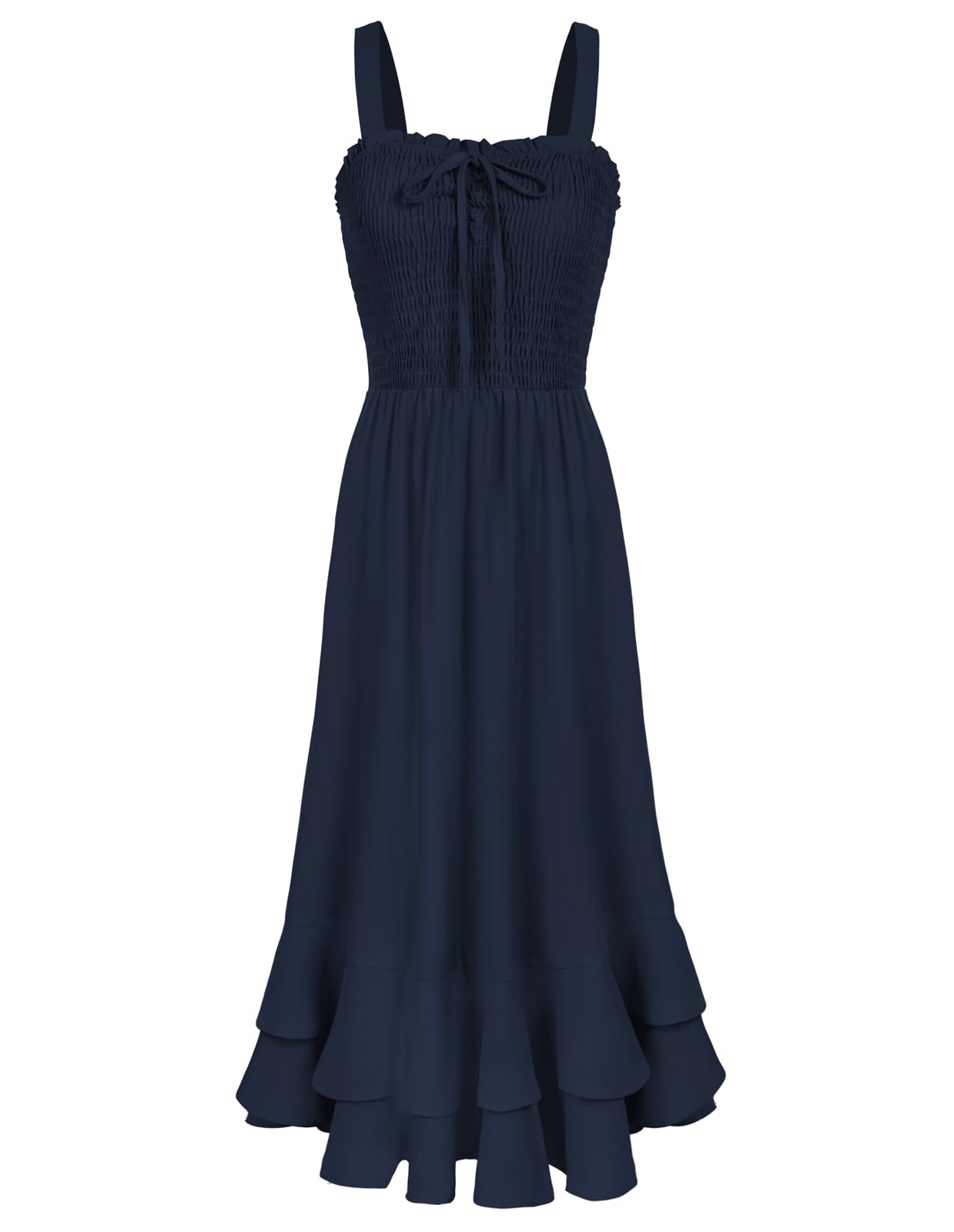Mildred Women's Maxi Dress – Square Neck, Straps, Smocked A-Line Cut & Ruffled Hem Summer