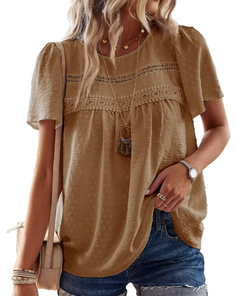 Naira Bluse Damen – Boho-Top aus Musselin mit Spitze & fließendem Schnitt