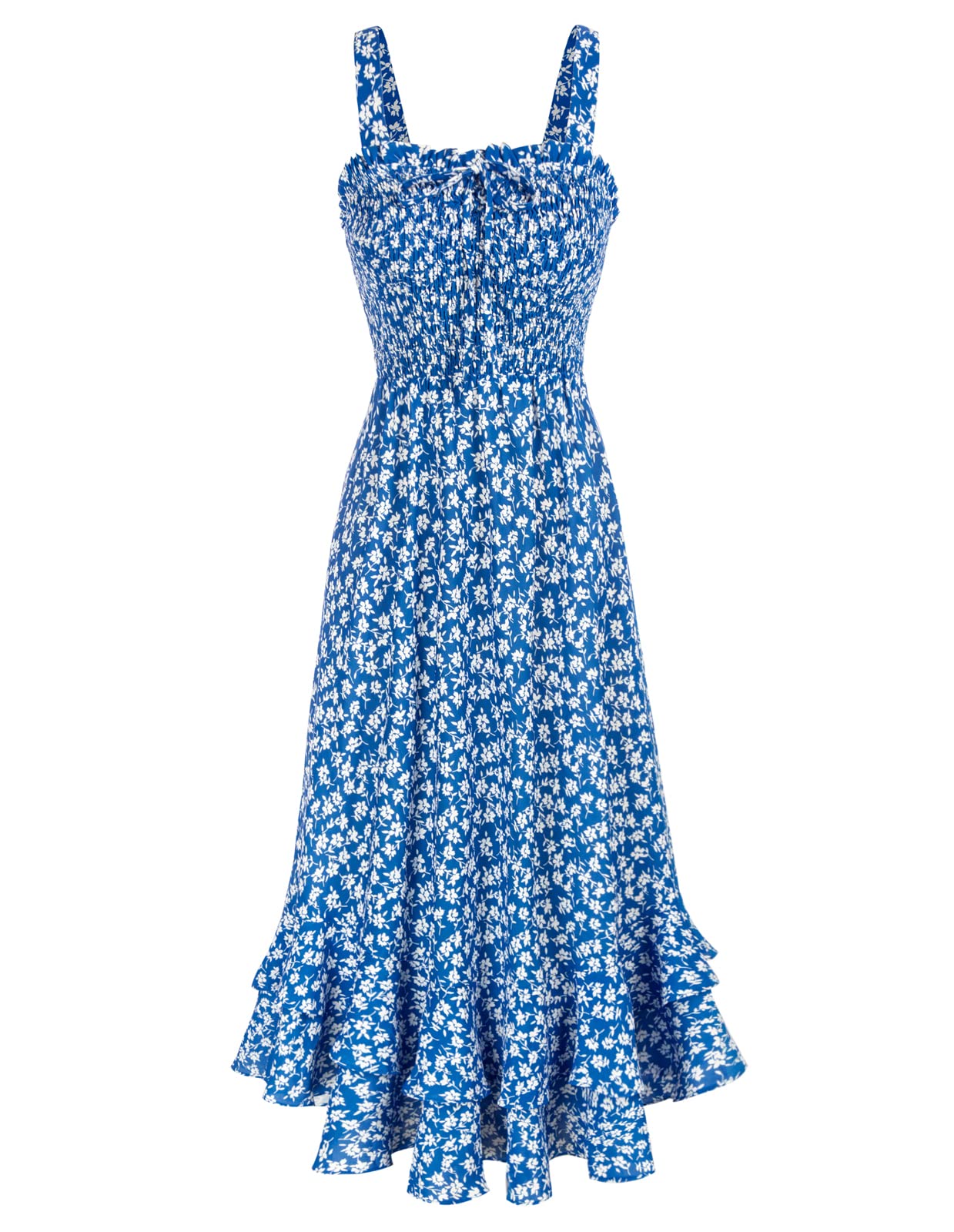 Mildred Women's Maxi Dress – Square Neck, Straps, Smocked A-Line Cut & Ruffled Hem Summer