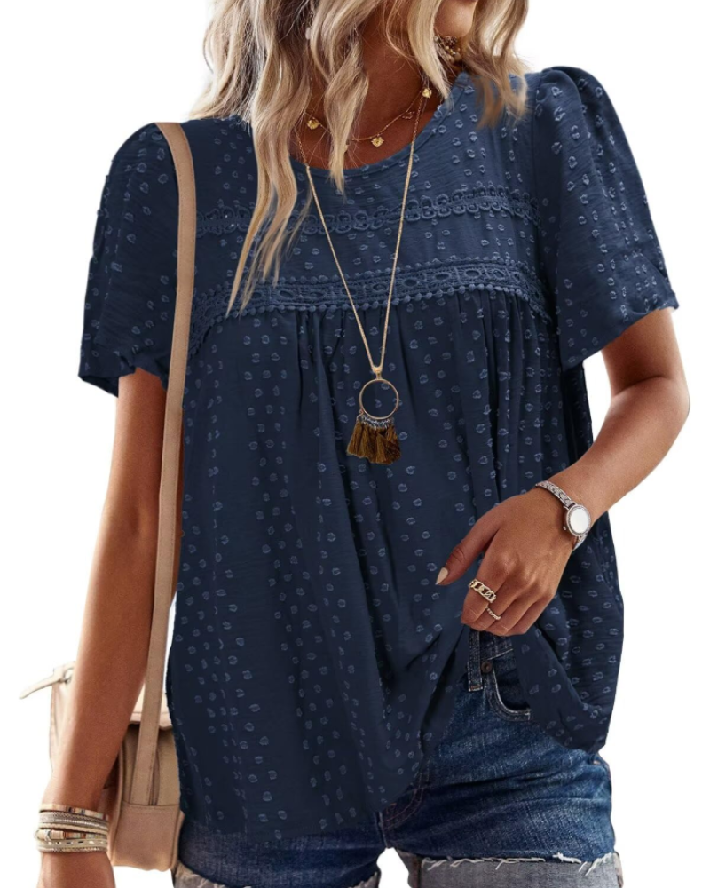 Naira Bluse Damen – Boho-Top aus Musselin mit Spitze & fließendem Schnitt
