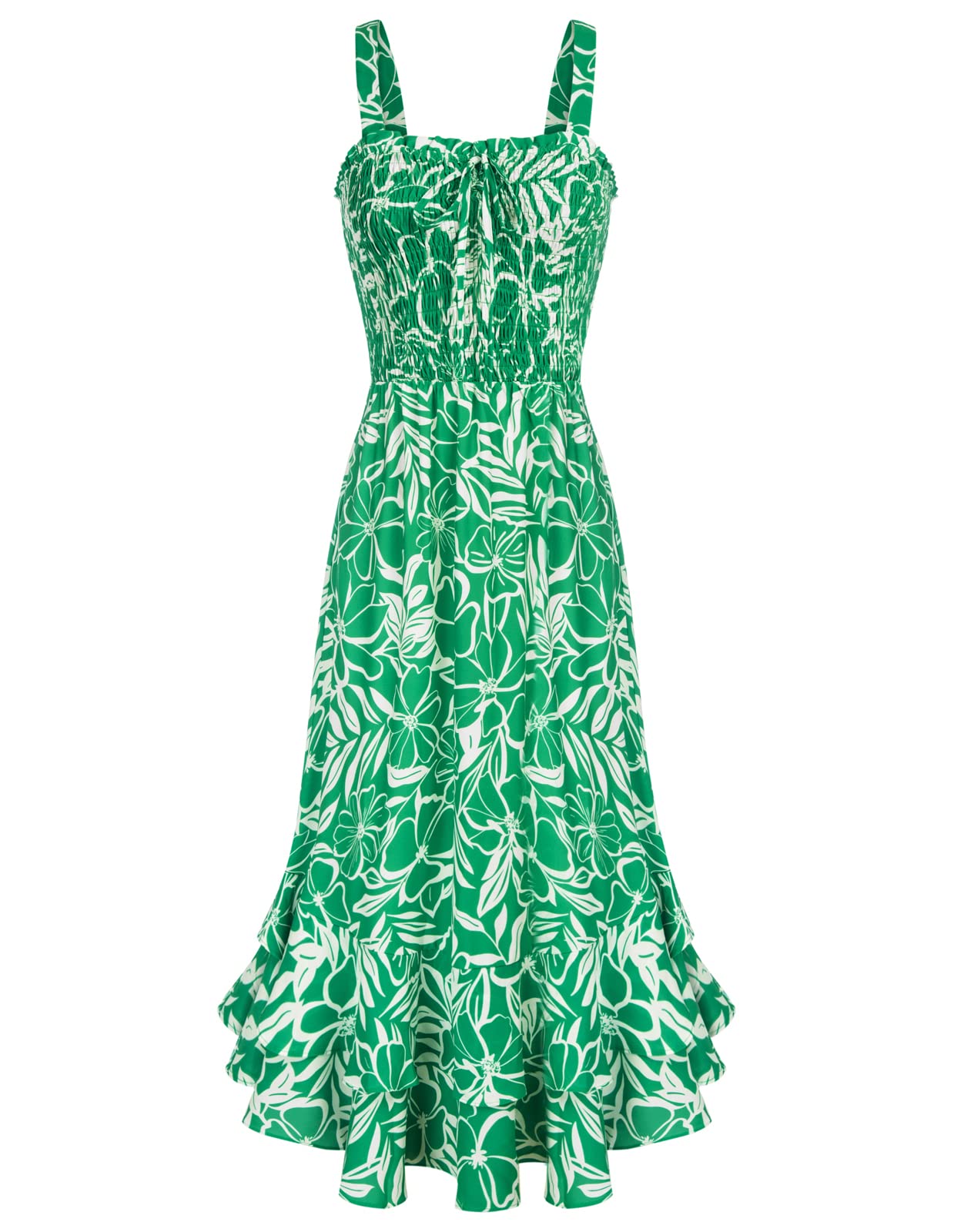 Mildred Women's Maxi Dress – Square Neck, Straps, Smocked A-Line Cut & Ruffled Hem Summer