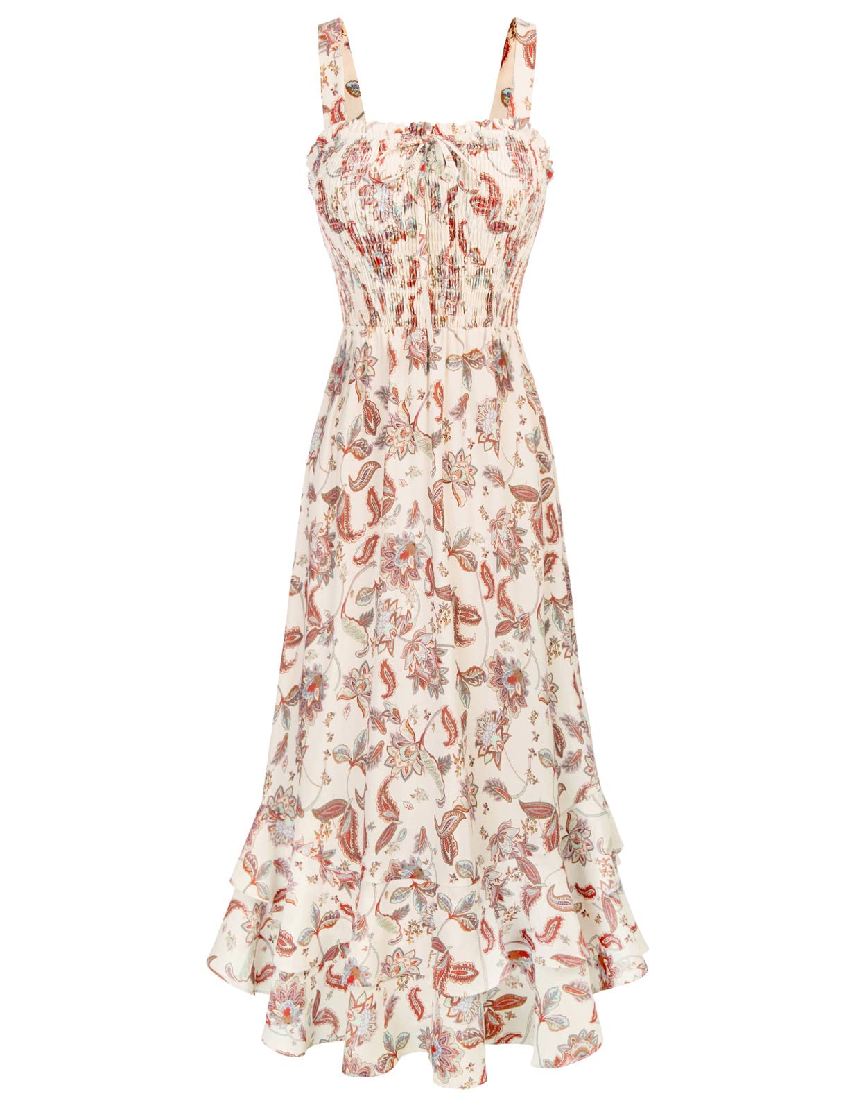 Mildred Women's Maxi Dress – Square Neck, Straps, Smocked A-Line Cut & Ruffled Hem Summer