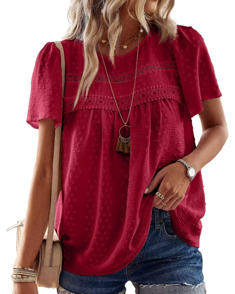 Naira Bluse Damen – Boho-Top aus Musselin mit Spitze & fließendem Schnitt