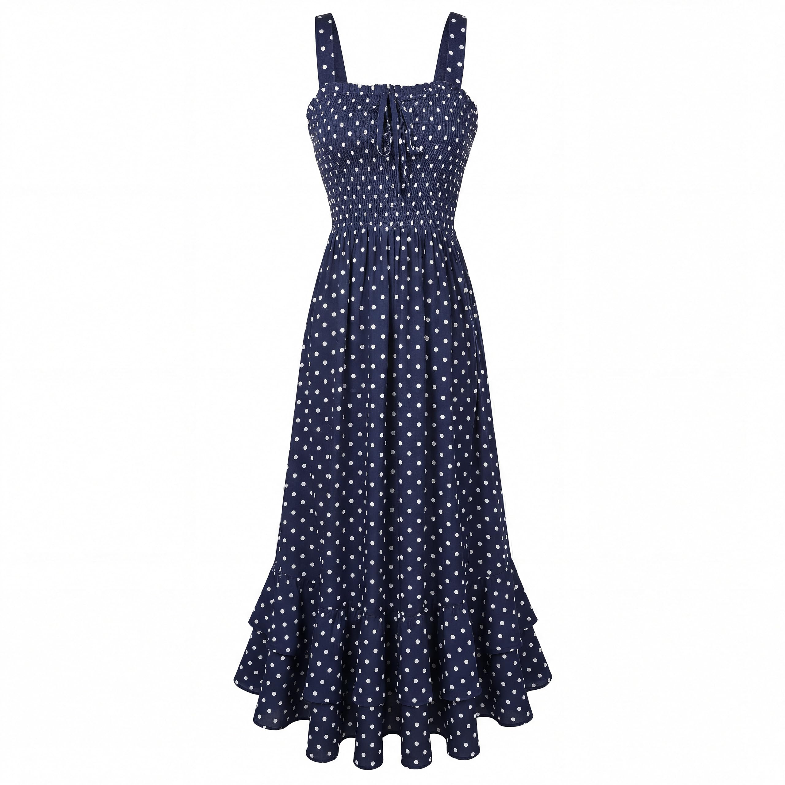 Mildred Women's Maxi Dress – Square Neck, Straps, Smocked A-Line Cut & Ruffled Hem Summer