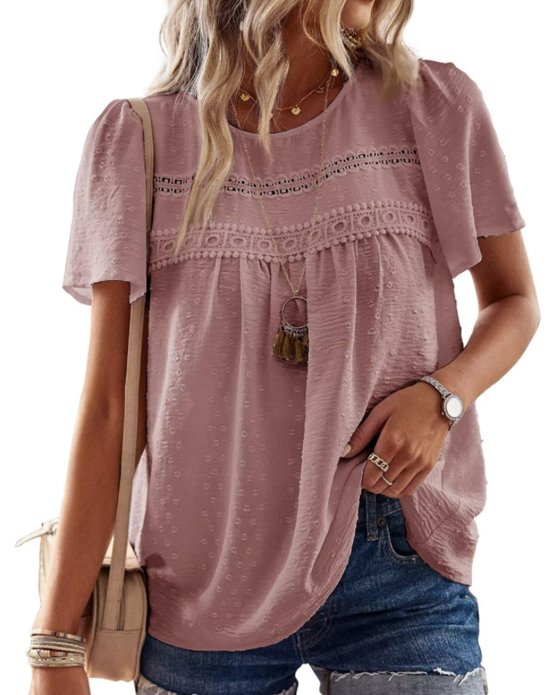 Naira Bluse Damen – Boho-Top aus Musselin mit Spitze & fließendem Schnitt