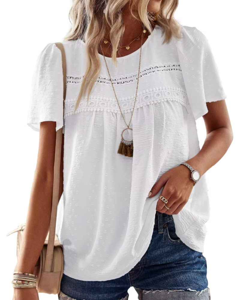 Naira Bluse Damen – Boho-Top aus Musselin mit Spitze & fließendem Schnitt