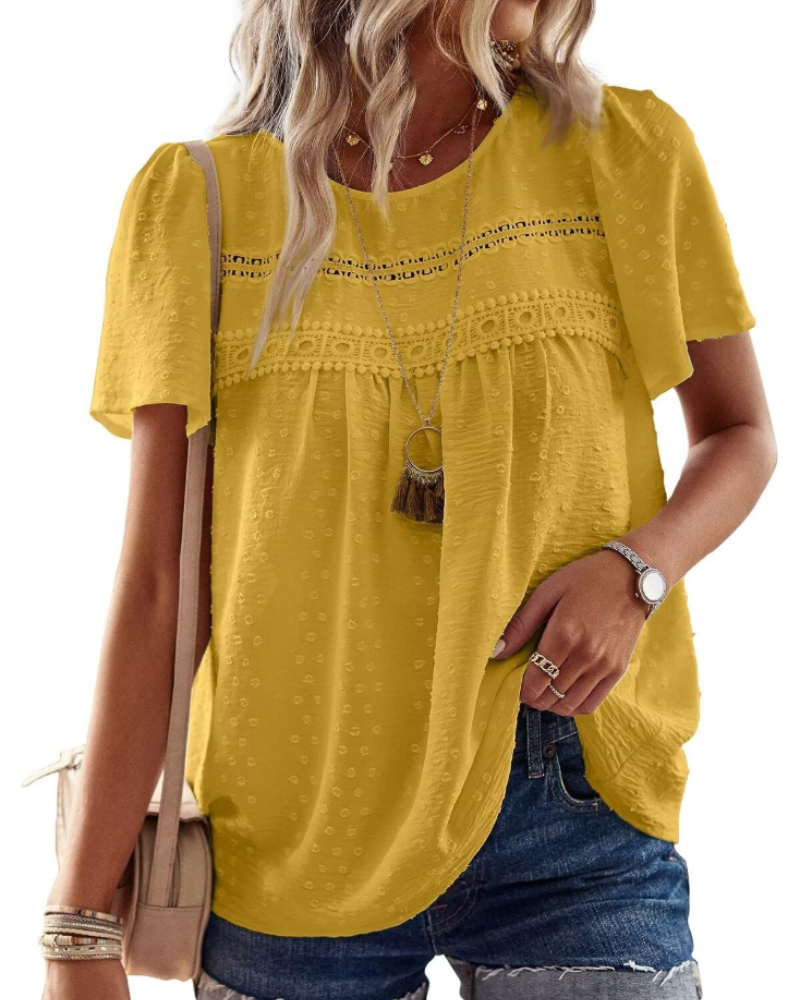 Naira Bluse Damen – Boho-Top aus Musselin mit Spitze & fließendem Schnitt