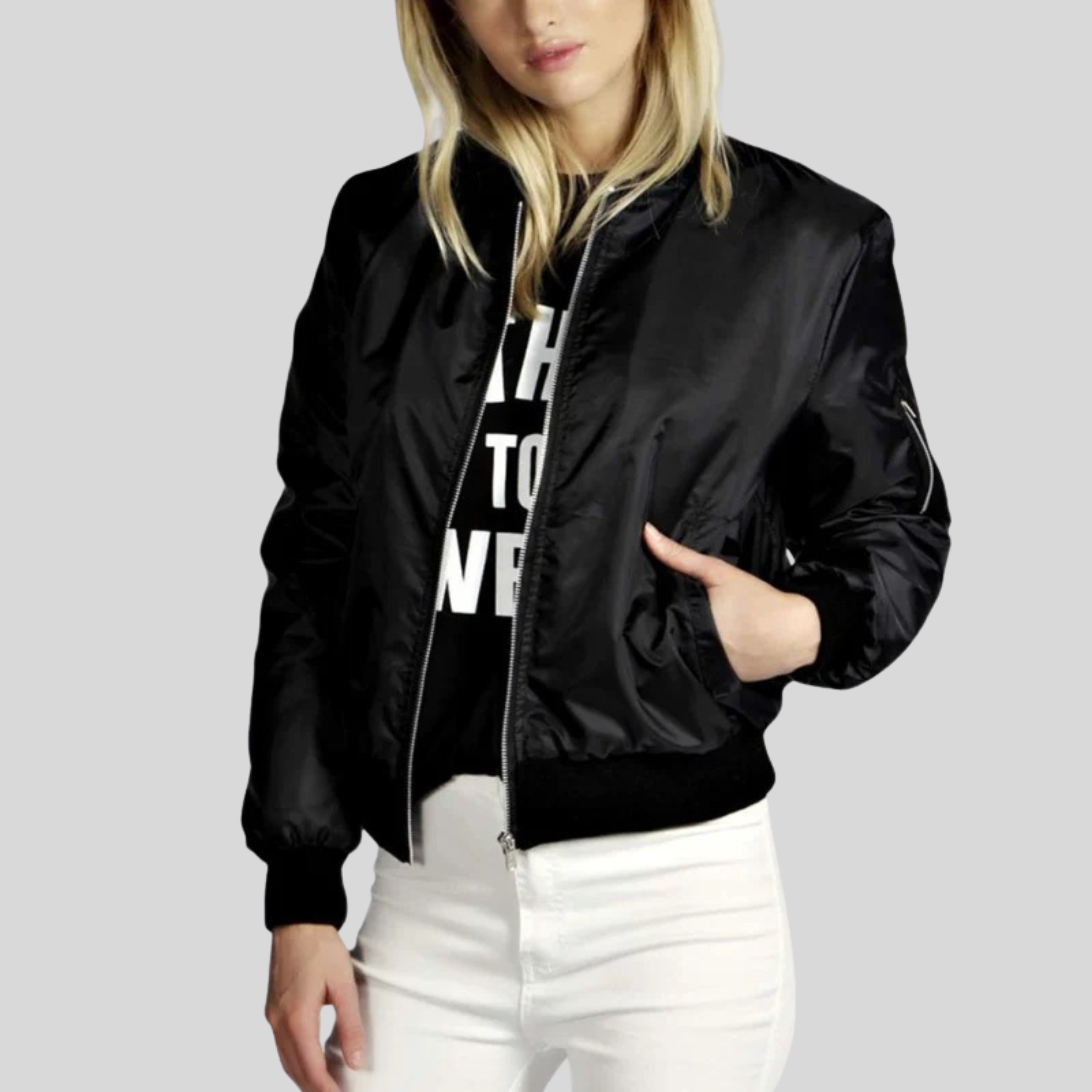 Khloe Bomber Jacket Women – Lightweight Model with Long Sleeves with Zip & Side Pockets