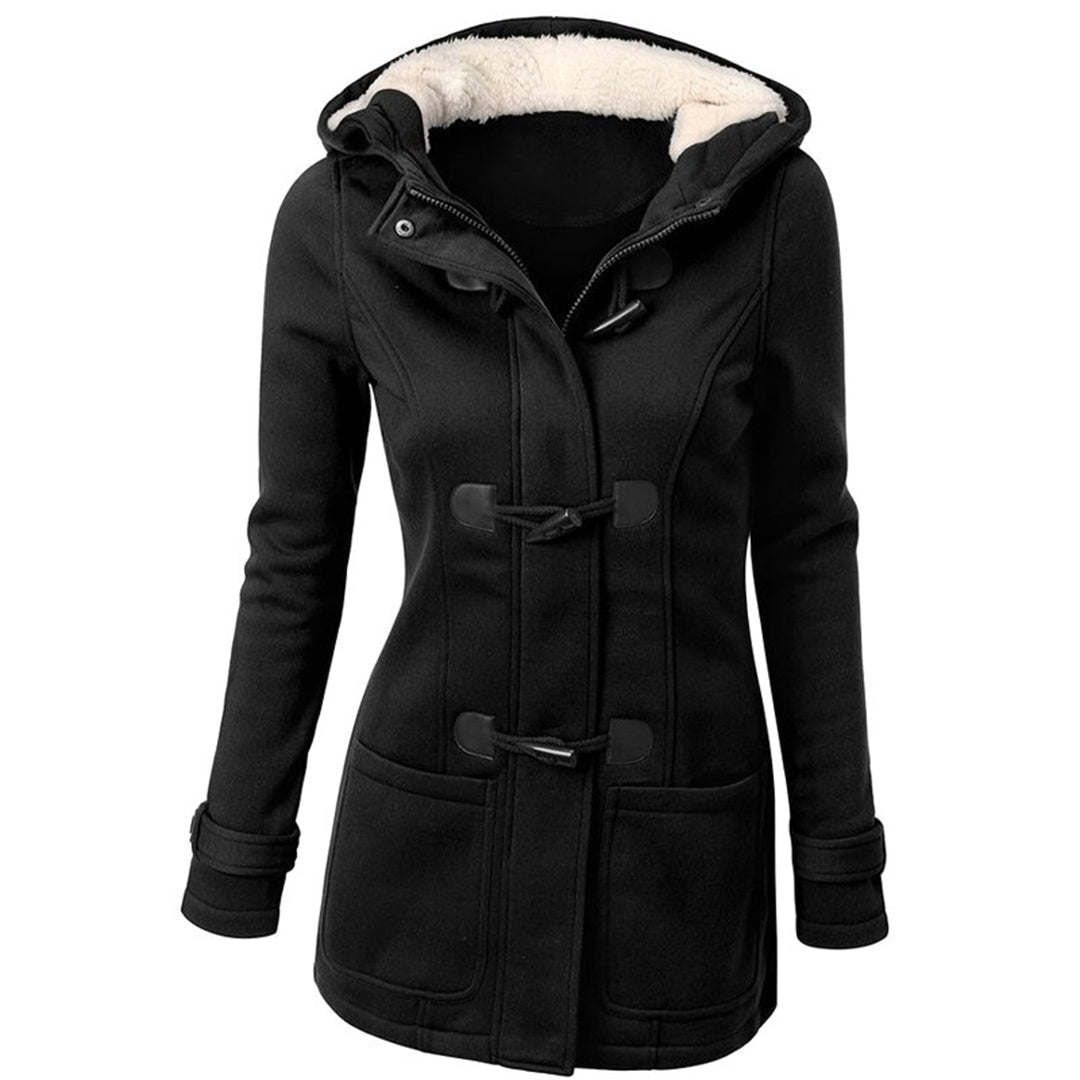 Katalina Manteau Damen Lang Winter – Elegant, Warm mit Integrierter Kapuze & Praktischen Taschen