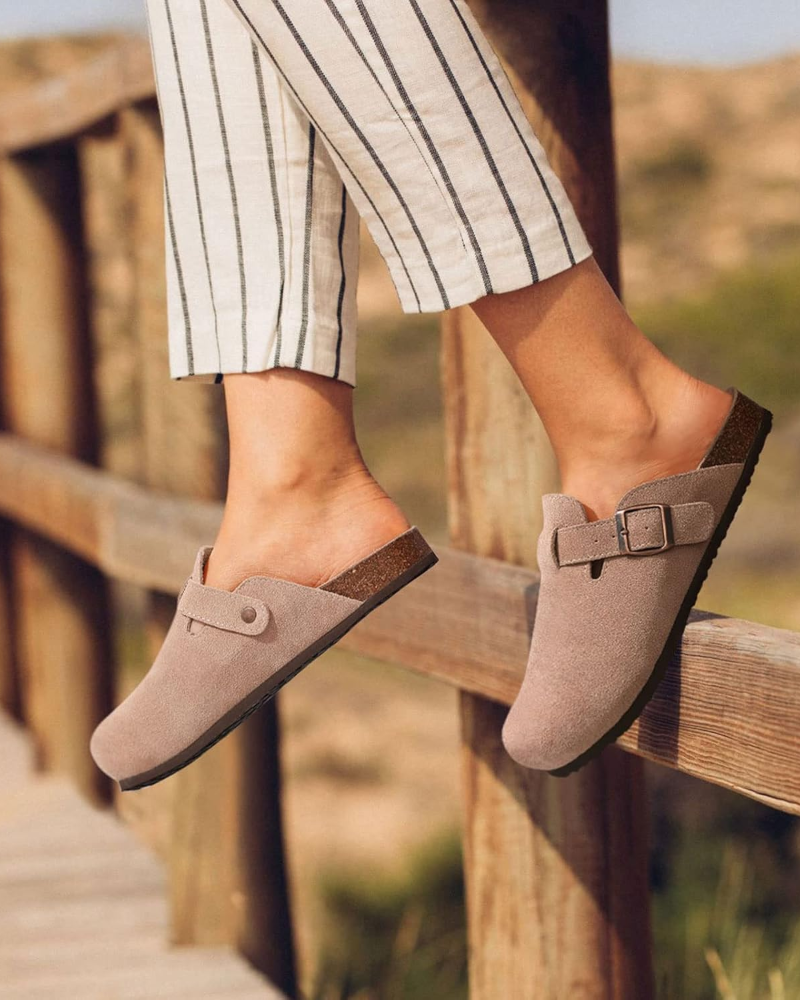 Zona Sabots Femme – Mules en Daim Véritable avec Semelle Liège & Soutien de Voûte