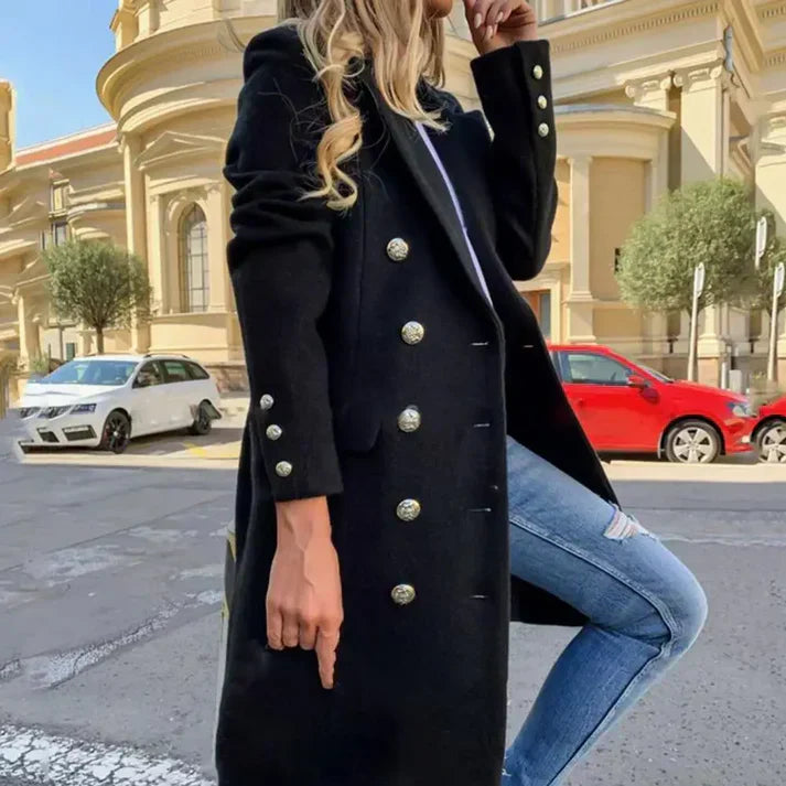 Ariana Manteau Long Femme – Coupe Classique Boutonnée avec Poches Latérales & Style Quotidien