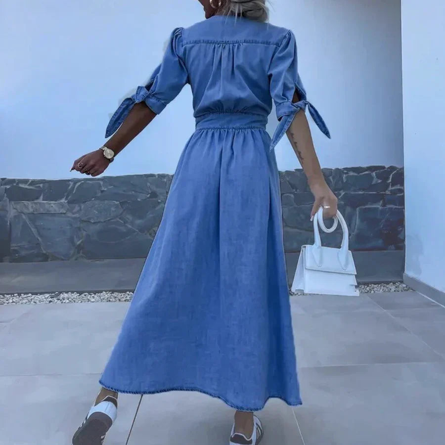Alessia Robe Longue Femme – Elegant lang denimkjole til forår og sommer i afslappet stil