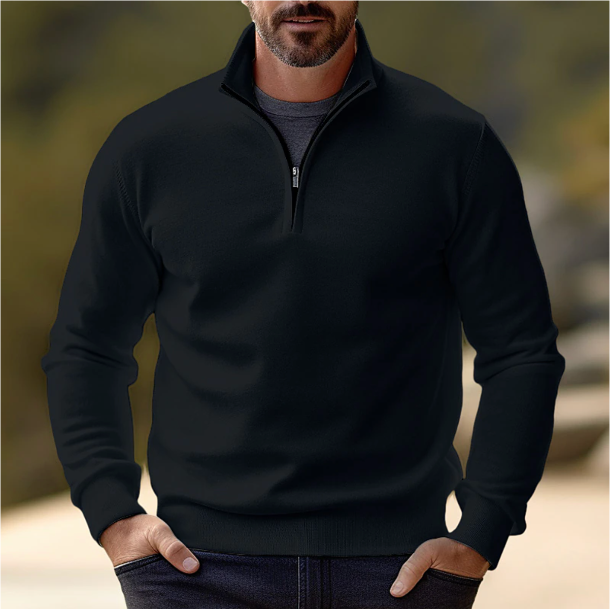 Camisola de Malha para Homem Shawn – Camisola com Meio Fecho Elegante e Confortável de Estilo Moderno Versátil