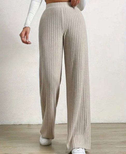 Hallie Pantalon Femme – Široké kalhoty z měkké a elegantní žebrované pleteniny na podzim/zimu