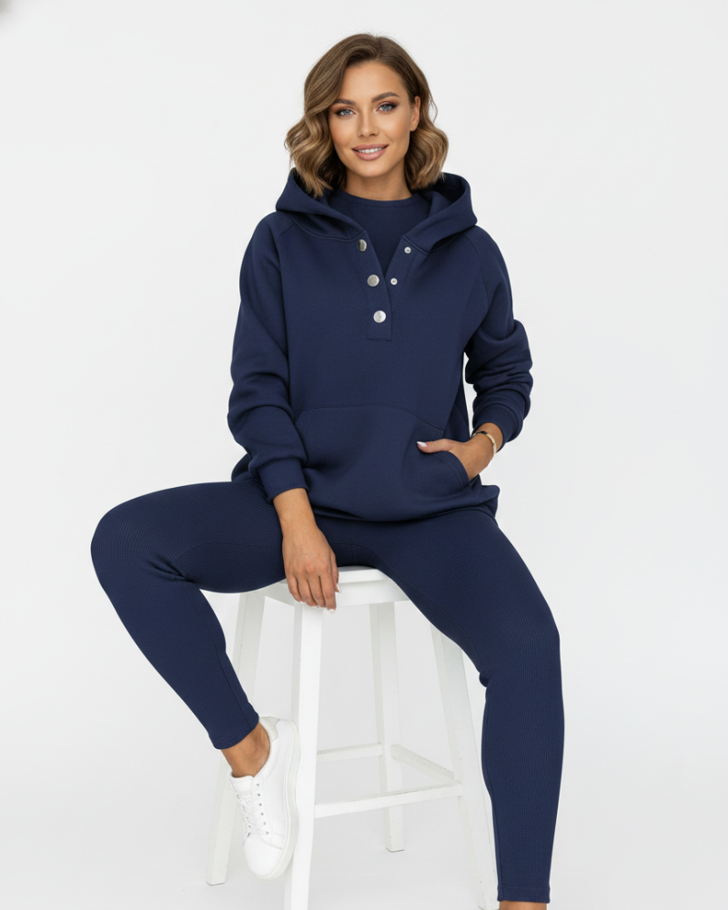 Lysa Dames Loungewear Set – Comfortabele Set met Trui met Kangoeroezak & Hoge Taille Broek