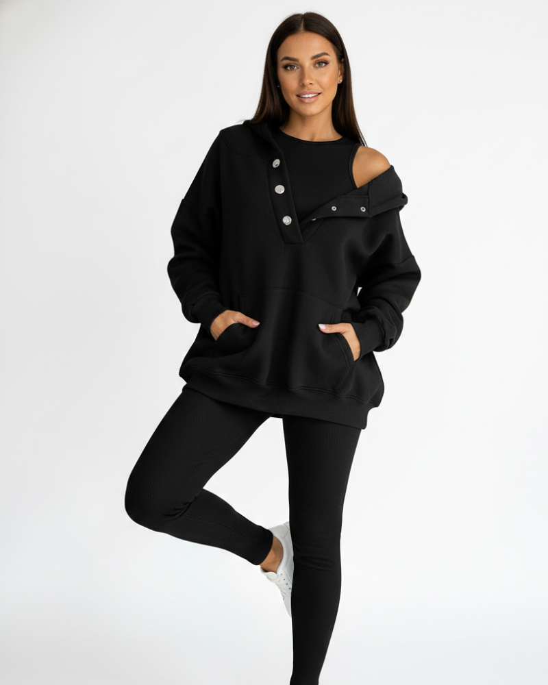 Lysa Dames Loungewear Set – Comfortabele Set met Trui met Kangoeroezak & Hoge Taille Broek