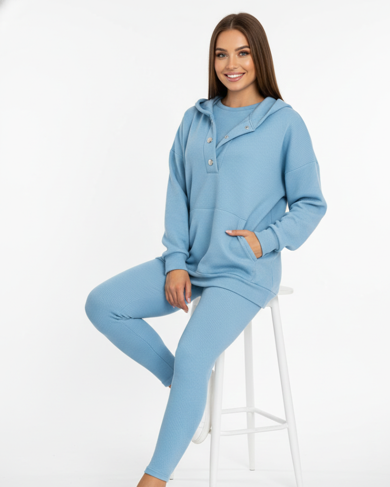 Lysa Dames Loungewear Set – Comfortabele Set met Trui met Kangoeroezak & Hoge Taille Broek