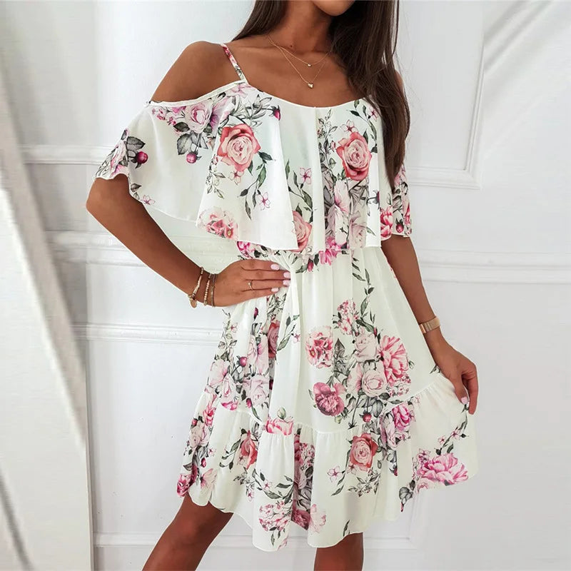 Catalina Robe d’Été Femme – Robe Fleurie avec Encolure Épaules Dénudées & Look Romantique