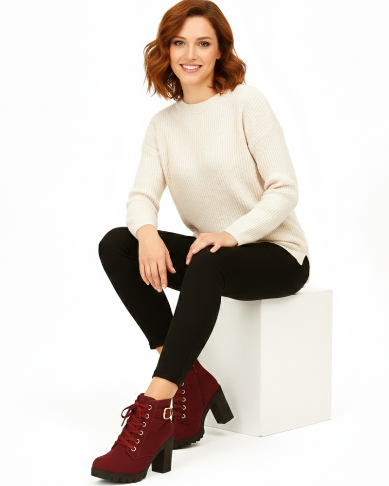 Luciana Dámske Členkové Topánky Štýl Martin s Kovovou Prackou – Hrubý Podpätok Pohodlný & Moderný Štýl