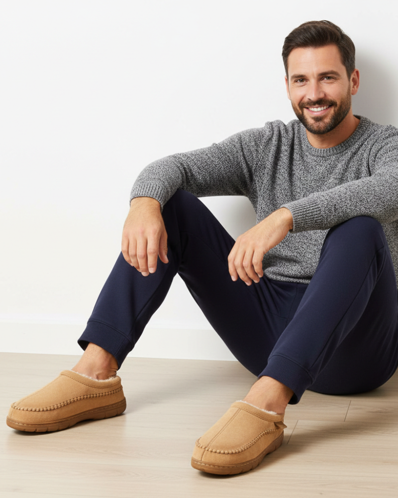 Leon Chaussons Homme Doublés Peluche – Pantoufles Chaudes Antidérapantes & Confortables