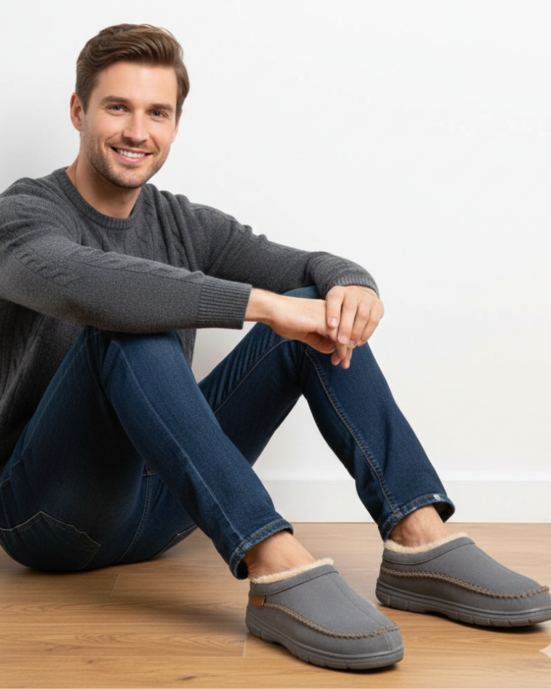 Leon Chaussons Homme Doublés Peluche – Pantoufles Chaudes Antidérapantes & Confortables