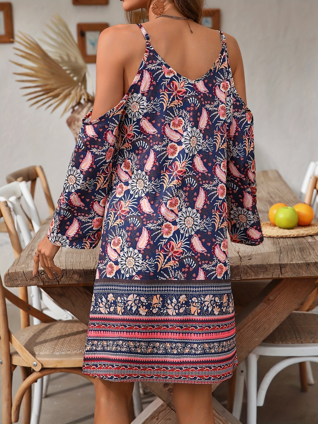 Soleandra Robe Femme – Robe Bohème Midlang Ærmeløs Kjole med Vintage Chic Print Sommer