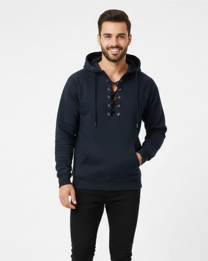 Quintan Herren Kapuzenpullover im Retro-Stil – Dickes Gewebe, Schnürverschluss & Freiluftstil