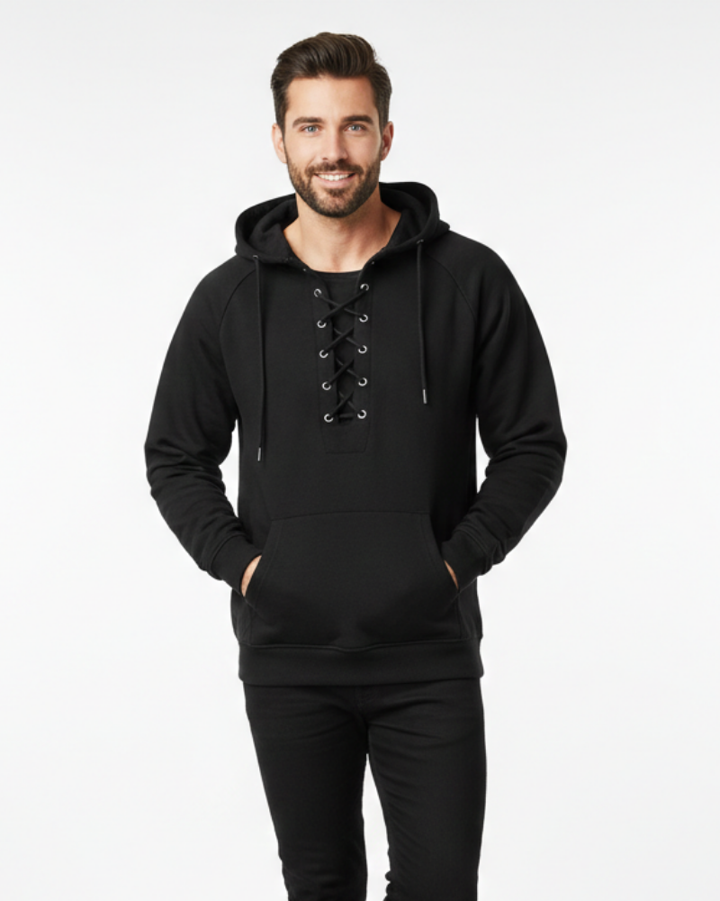 Quintan Herren Kapuzenpullover im Retro-Stil – Dickes Gewebe, Schnürverschluss & Freiluftstil