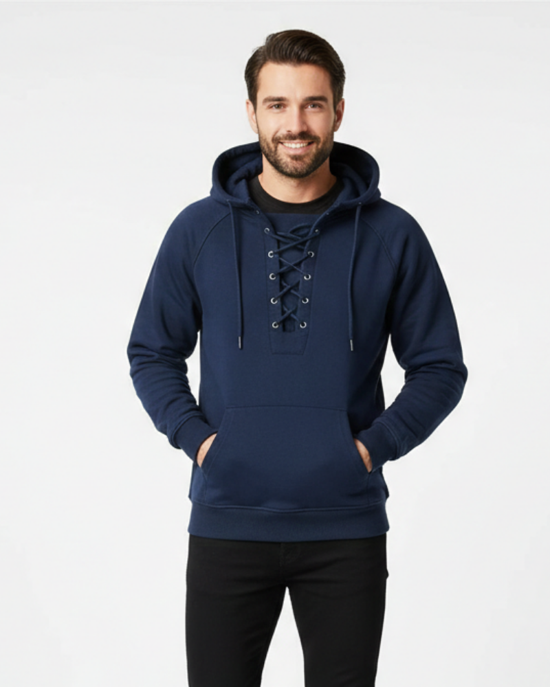 Quintan Herren Kapuzenpullover im Retro-Stil – Dickes Gewebe, Schnürverschluss & Freiluftstil