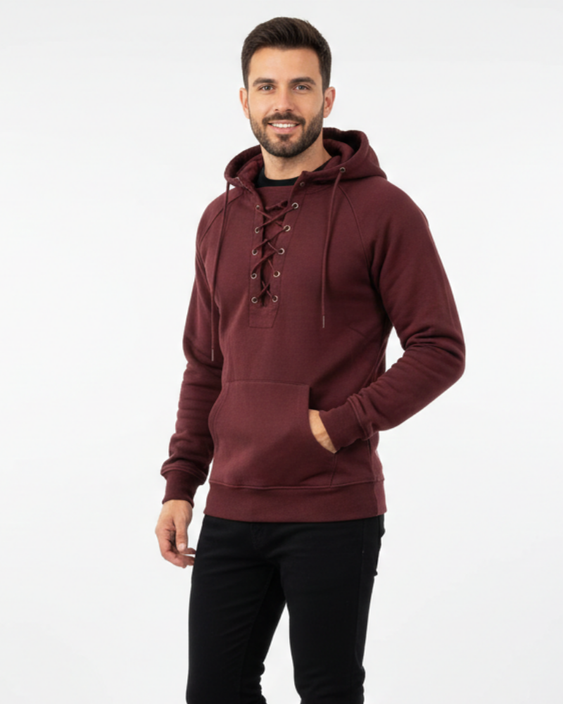 Quintan Herren Kapuzenpullover im Retro-Stil – Dickes Gewebe, Schnürverschluss & Freiluftstil