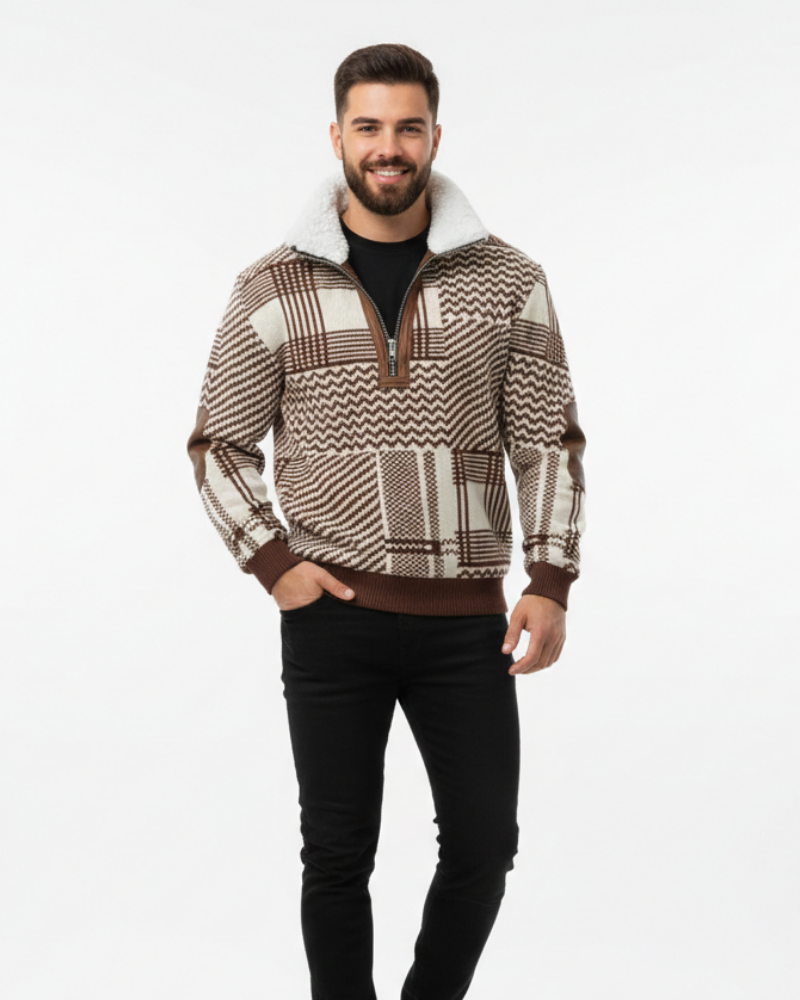 Quade Herretrøye med Dobbelt Krage – Isolerende Strikk, Varig Komfort og Ren Stil