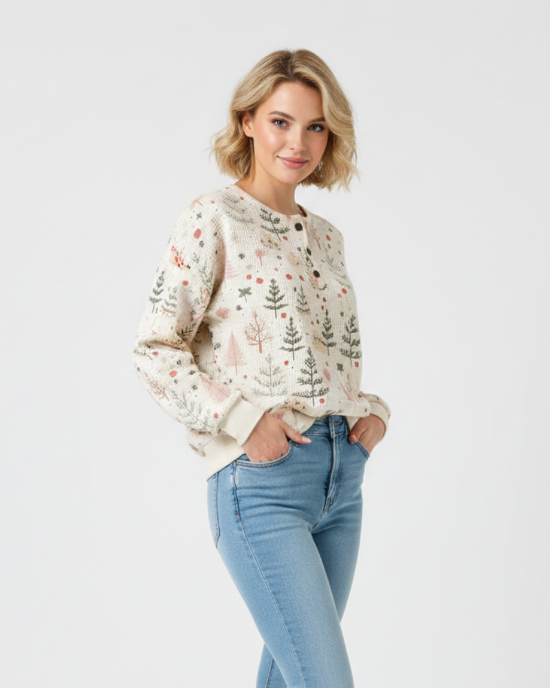 Quinlyn Damenpullover aus dickem Waffelstrick – Weiches, gebürstetes Innenfutter & Wärme für Herbst/Winter
