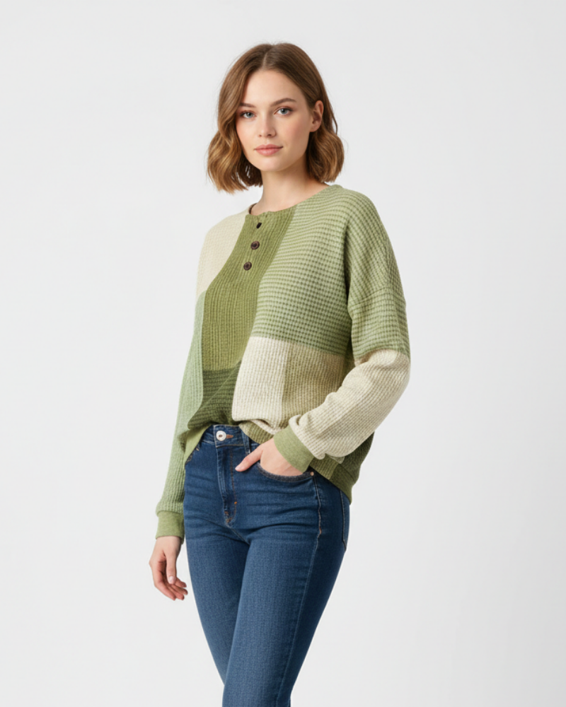 Quinlyn Damenpullover aus dickem Waffelstrick – Weiches, gebürstetes Innenfutter & Wärme für Herbst/Winter