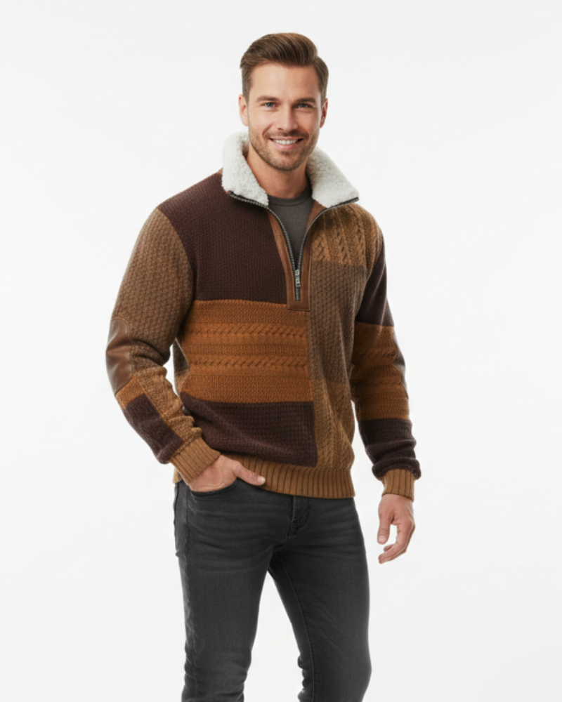 Quade Herretrøye med Dobbelt Krage – Isolerende Strikk, Varig Komfort og Ren Stil