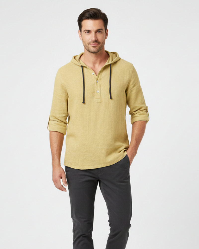 Noé Camicia da Uomo in Lino con Cappuccio – 100% Naturale, Traspirante e Stile Moderno